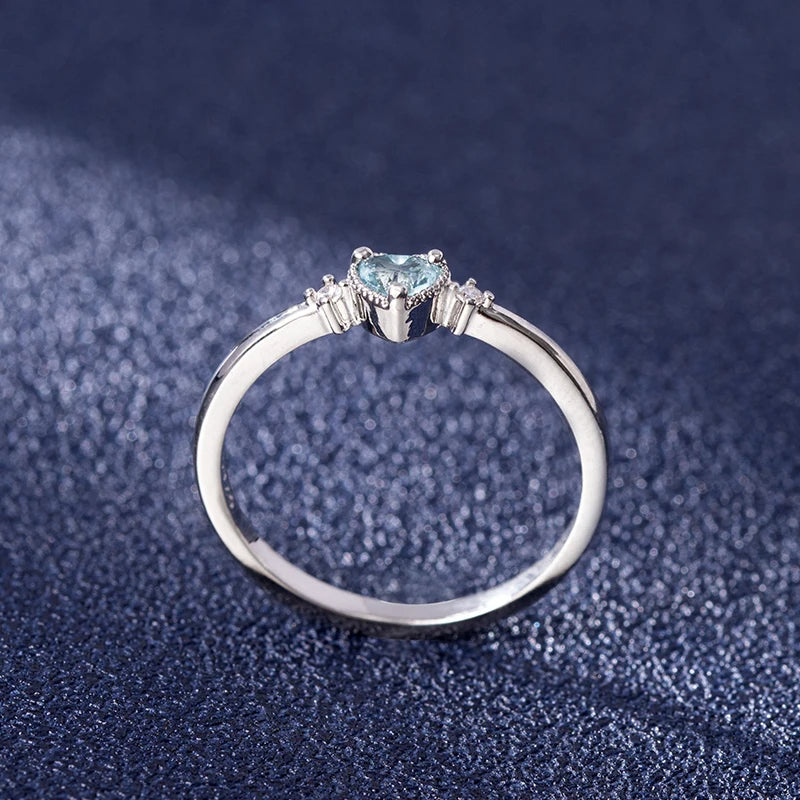 925 Silver Crystal Blue Heart Ring