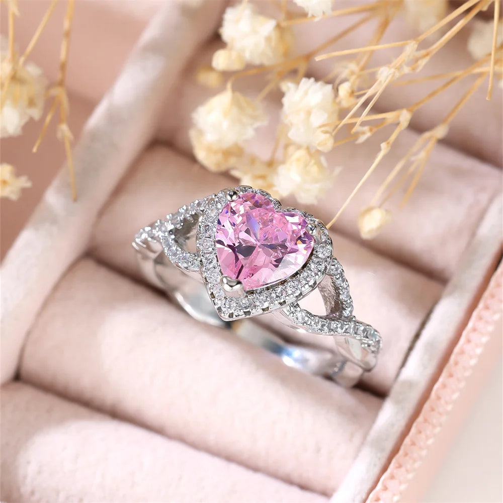 Pink Zircon Embrace Heart Ring