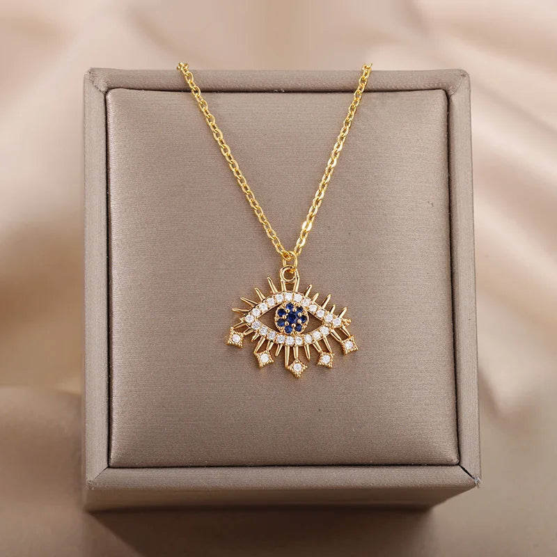 Golden Halo Zircon Evil Eye Necklace