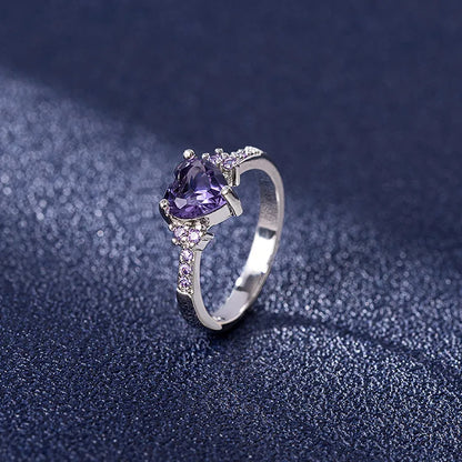 925 Silver Royal Violet Heart Ring