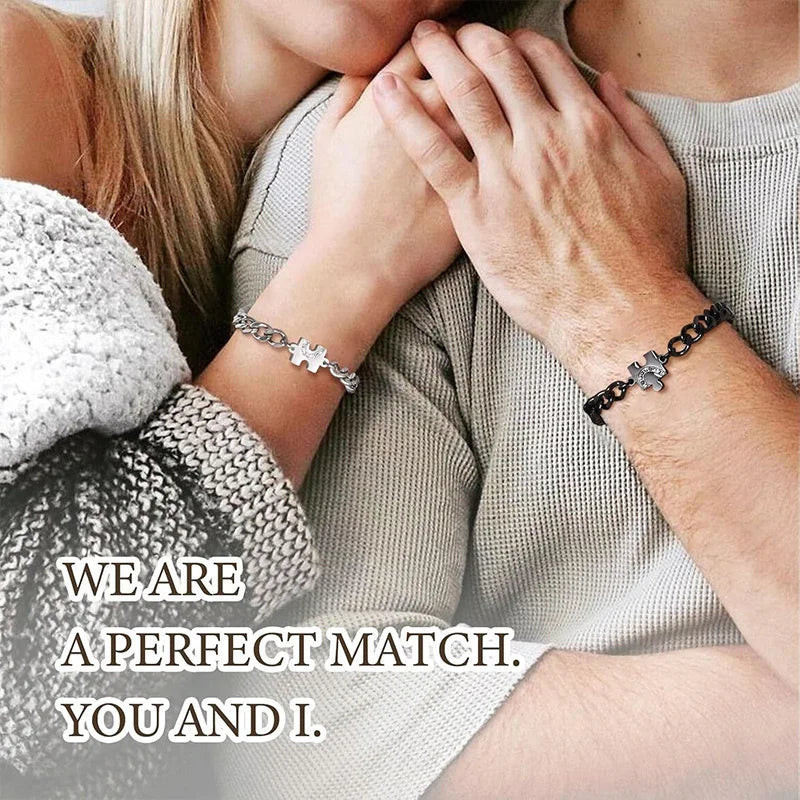 Interlocking Hearts Puzzle Couple Bracelets