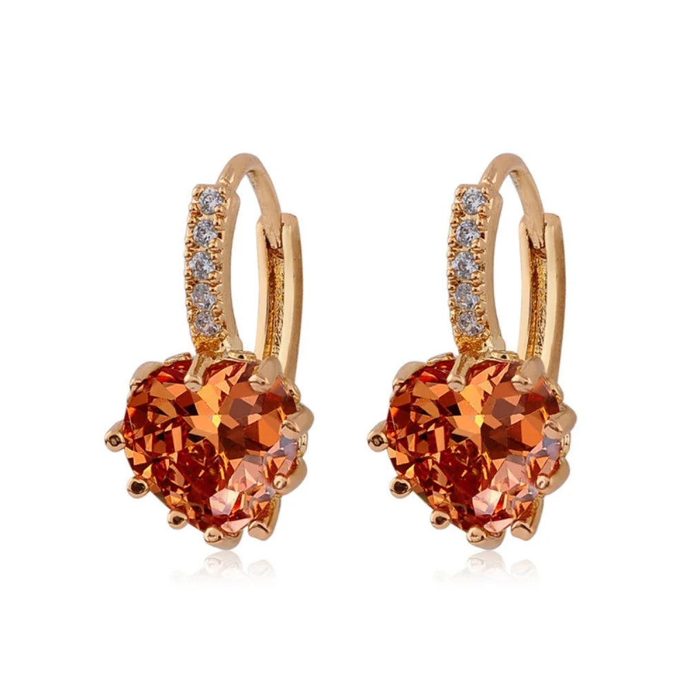 Golden Amber Heart Earrings