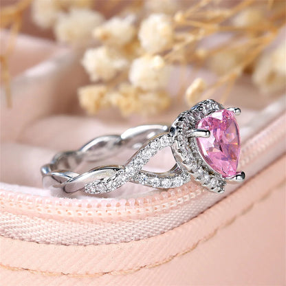 Pink Zircon Embrace Heart Ring