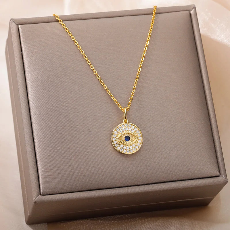 Golden Halo Zircon Evil Eye Necklace