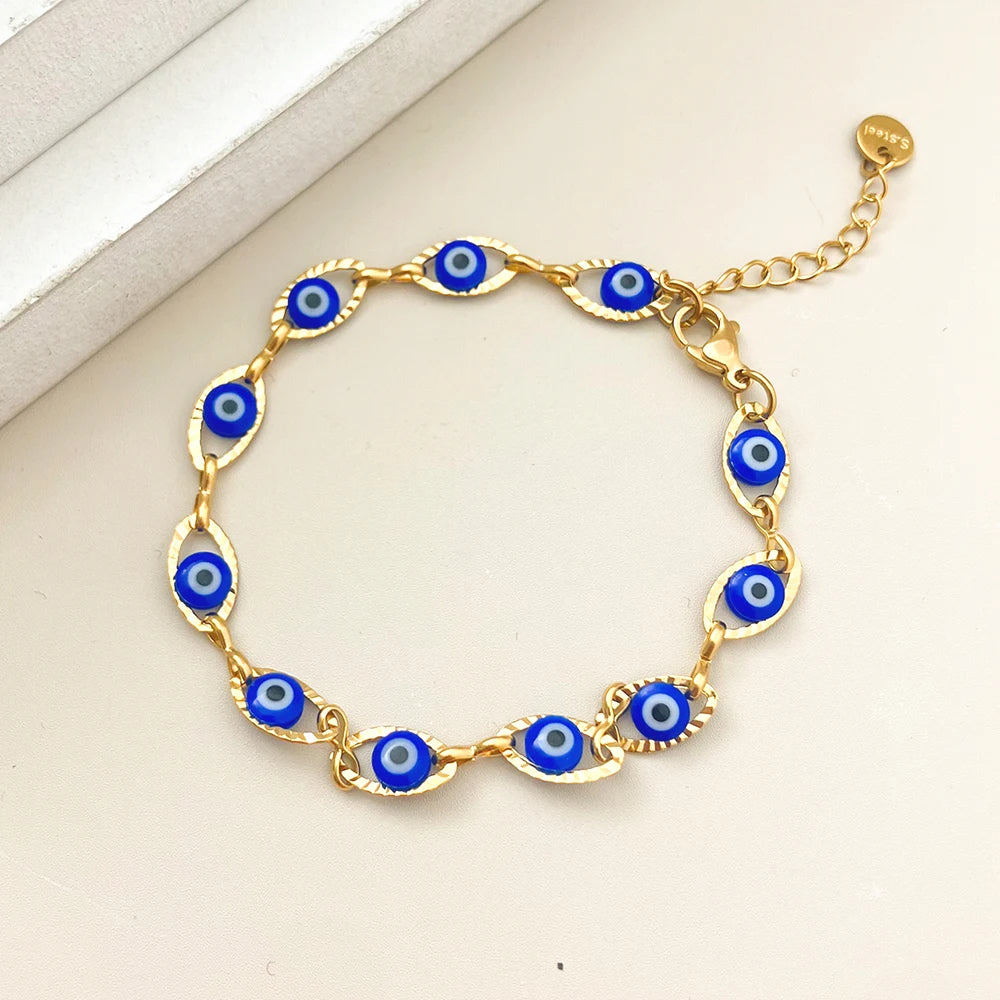 Turkish Evil Eye Gold Chain Bracelet