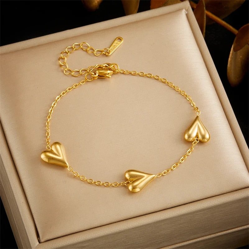 Golden Vintage Stainless Steel Heart Bracelet