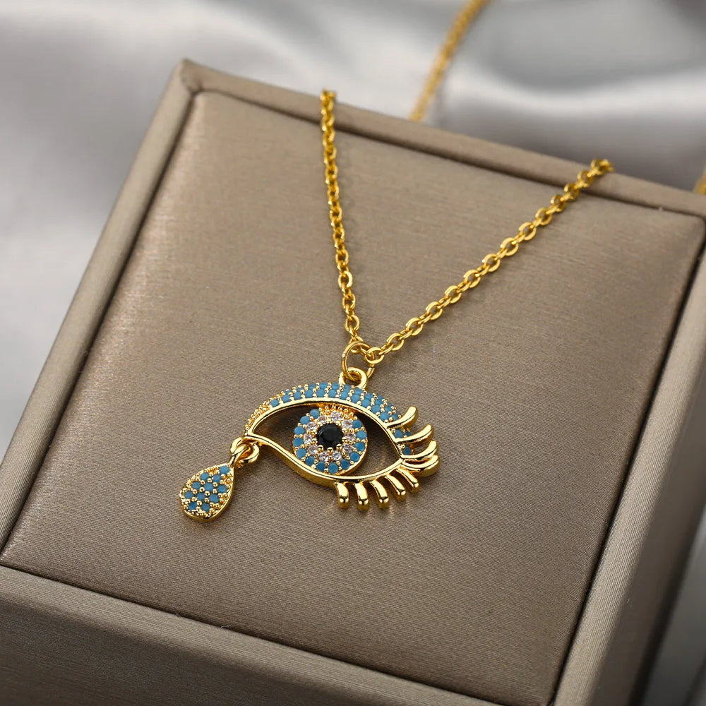 Golden Halo Zircon Evil Eye Necklace