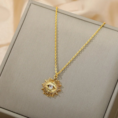 Golden Halo Zircon Evil Eye Necklace