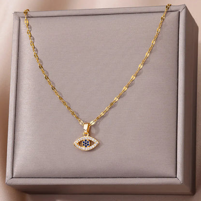 Golden Halo Zircon Evil Eye Necklace