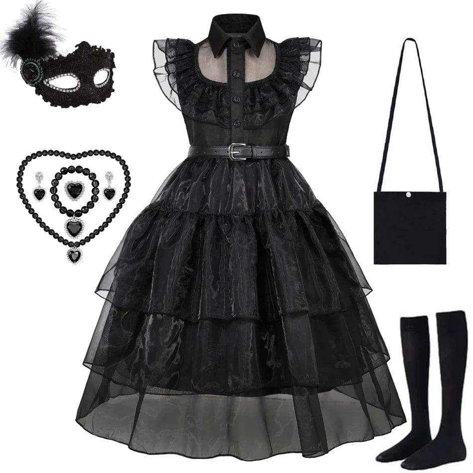 Kids’ Black Gothic Dress with Optional Accessories