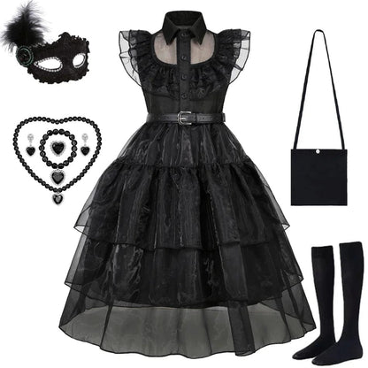 Kids’ Black Gothic Dress with Optional Accessories
