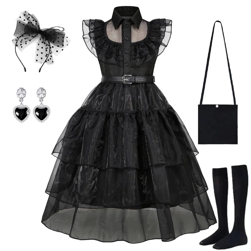 Kids’ Black Gothic Dress with Optional Accessories