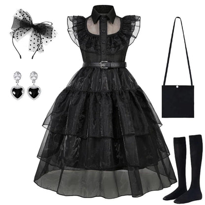 Kids’ Black Gothic Dress with Optional Accessories