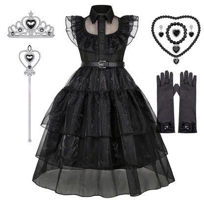 Kids’ Black Gothic Dress with Optional Accessories