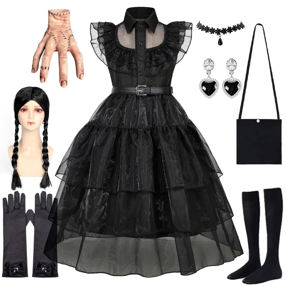 Kids’ Black Gothic Dress with Optional Accessories