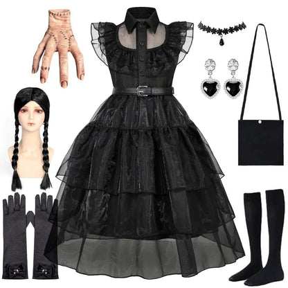 Kids’ Black Gothic Dress with Optional Accessories