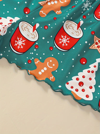 Two-Piece Holiday Pajama Set with Christmas Print