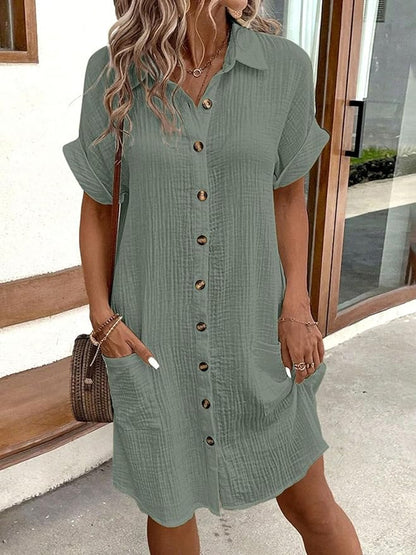 Summer Button-Up Shirt Dress with Pockets