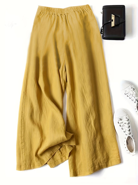Women’s Wide-Leg Cropped Pants with Elastic Waistband