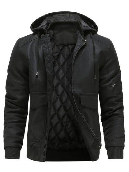 Men's Hooded Quilted Bomber Jacket with Front Zip