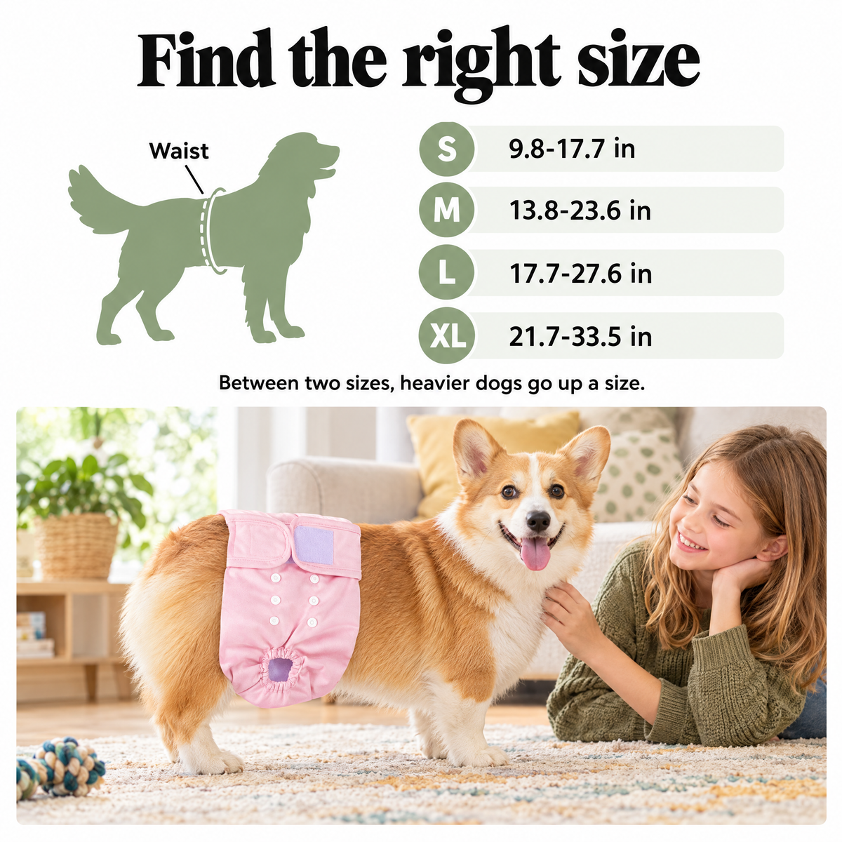 Female dog diaper size chart by waist