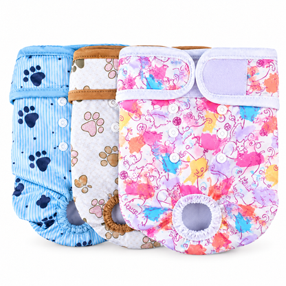 Female dog diapers 3-pack, cats, blue paws and paw prints
