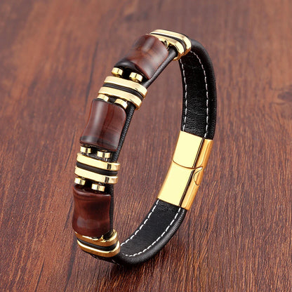 TIGER EYE – Natural Stone Leather Bracelet