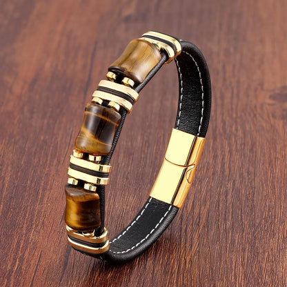 TIGER EYE – Natural Stone Leather Bracelet