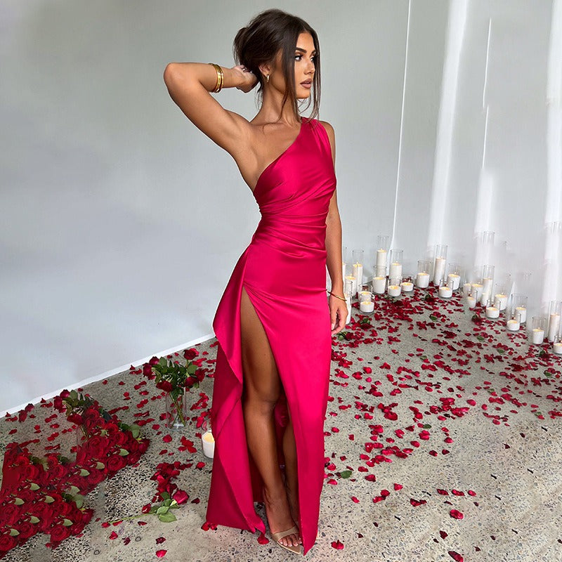 Chic One-Shoulder Ruffled Maxi Dress