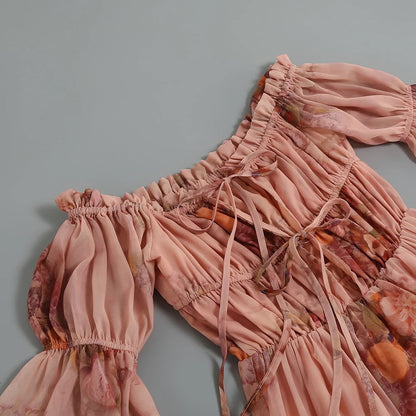 Elegant Off-the-Shoulder Floral Chiffon Dress