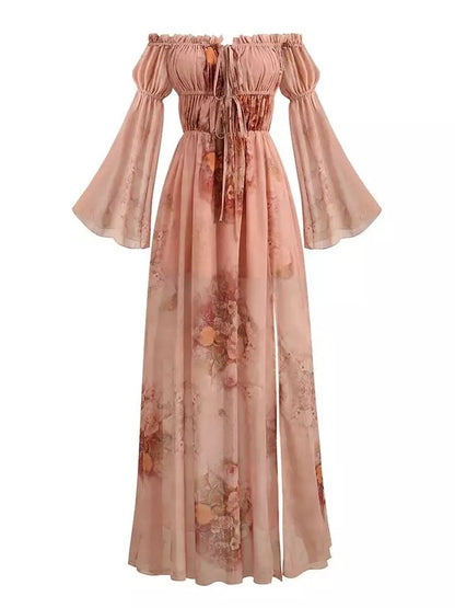 Elegant Off-the-Shoulder Floral Chiffon Dress