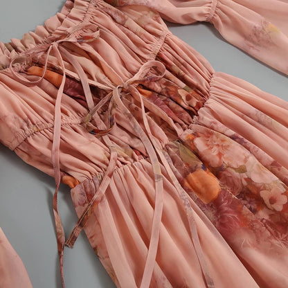 Elegant Off-the-Shoulder Floral Chiffon Dress