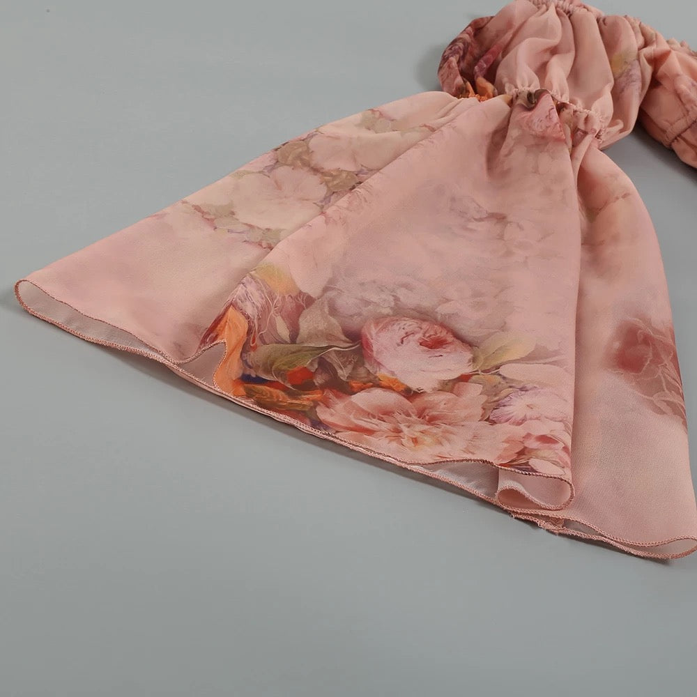 Elegant Off-the-Shoulder Floral Chiffon Dress