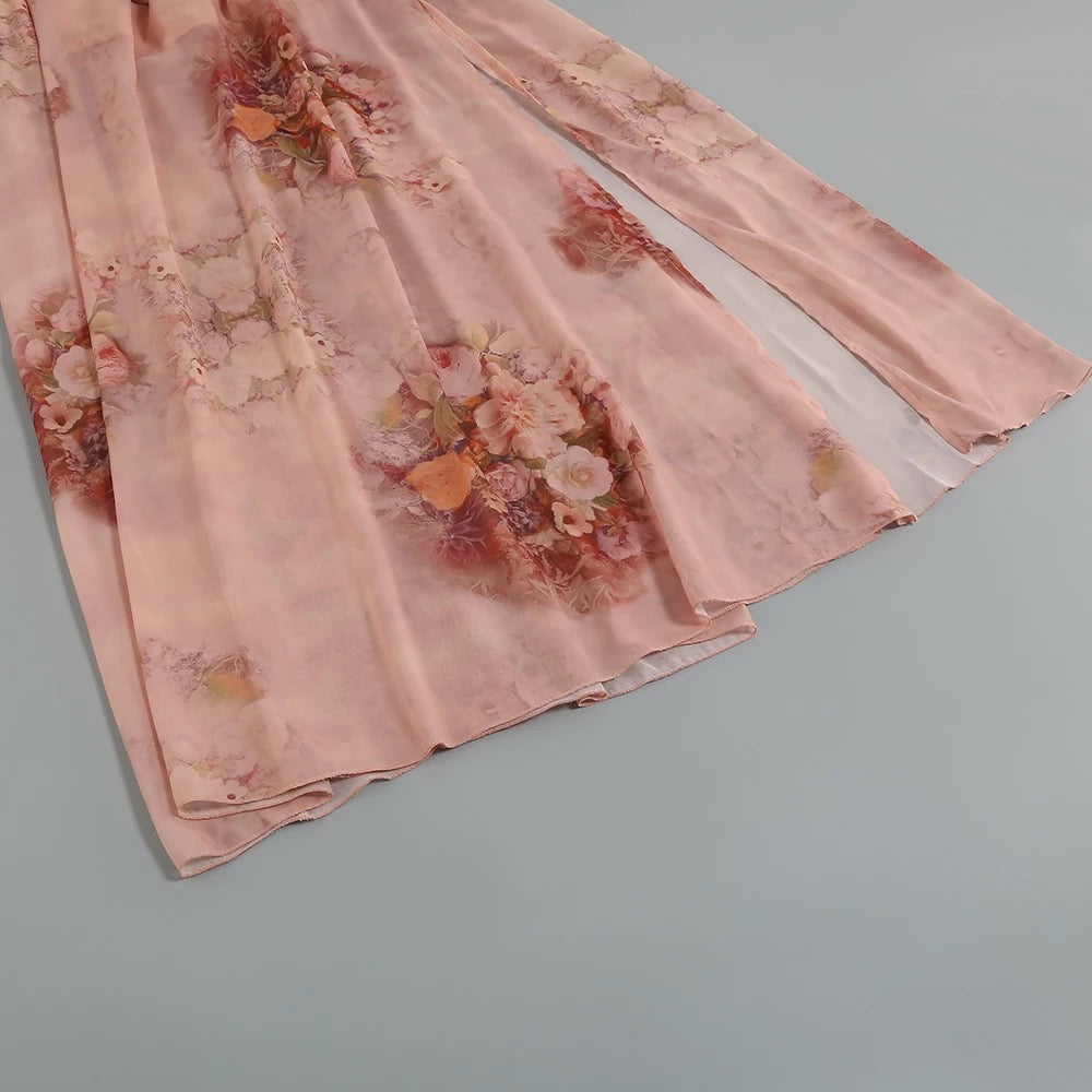 Elegant Off-the-Shoulder Floral Chiffon Dress