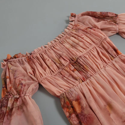 Elegant Off-the-Shoulder Floral Chiffon Dress