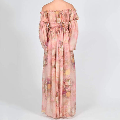 Elegant Off-the-Shoulder Floral Chiffon Dress