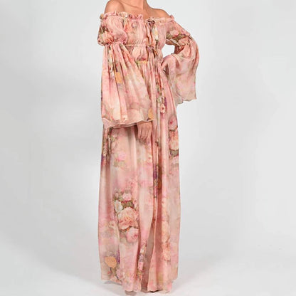 Elegant Off-the-Shoulder Floral Chiffon Dress