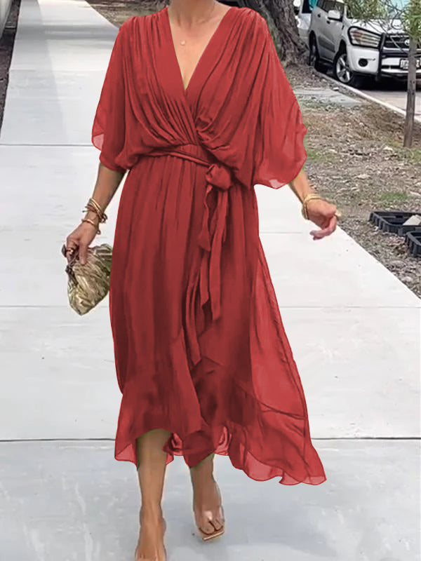 Elegant V-Neck Kaftan Dress: Versatile Comfort