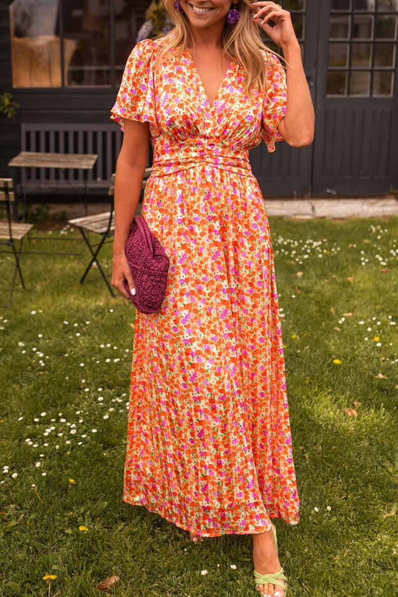 Floral V-Neck Long Dress for All Body Types