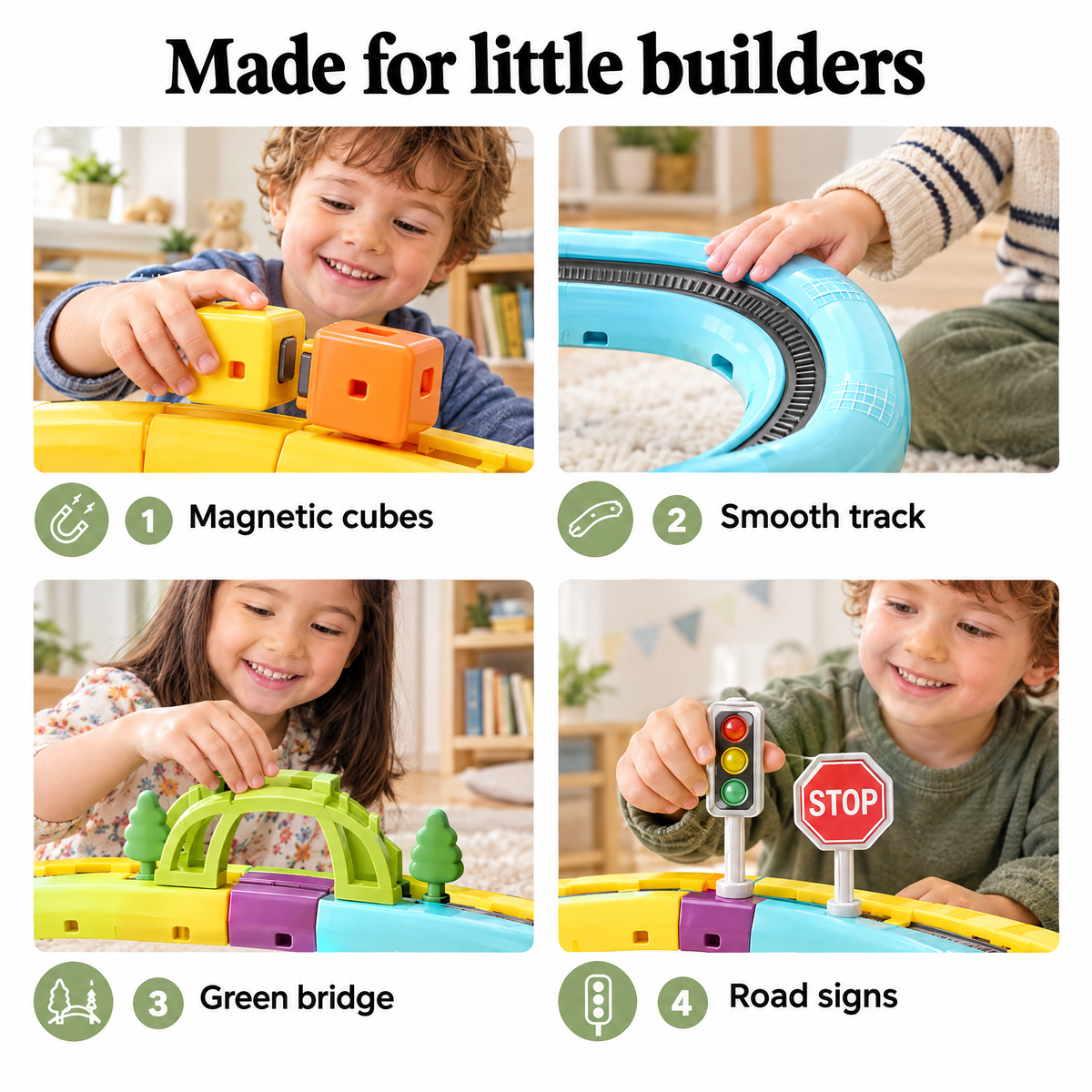 Magnetic train track set – made for little builders