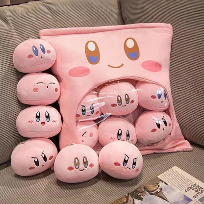 Pink Plush Cushion with Six Mini Plush Toys – Character-Inspired Design