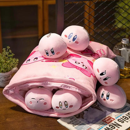 Pink Plush Cushion with Six Mini Plush Toys – Character-Inspired Design