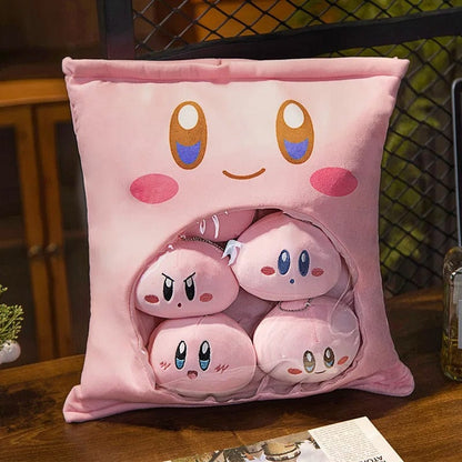 Pink Plush Cushion with Six Mini Plush Toys – Character-Inspired Design