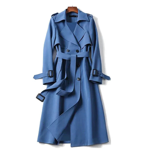 Women's Long Double Breasted Trench Coat with Belt