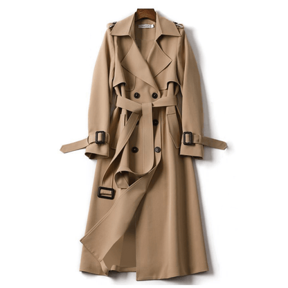Women's Long Double Breasted Trench Coat with Belt