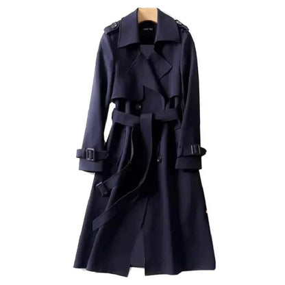 Women's Long Double Breasted Trench Coat with Belt