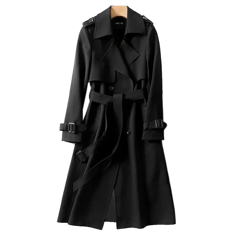 Women's Long Double Breasted Trench Coat with Belt