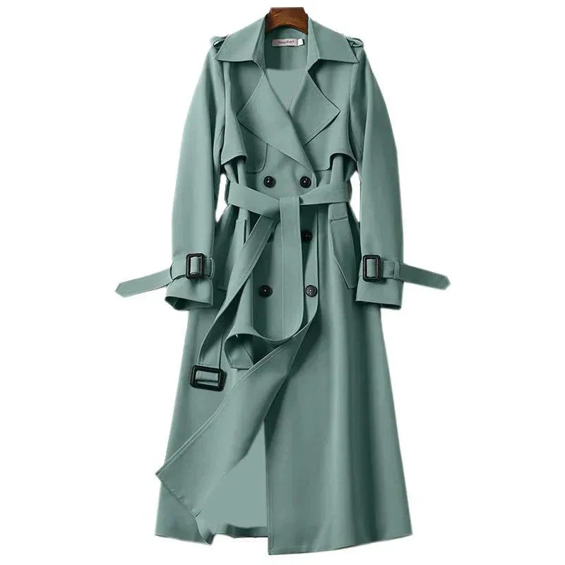 Women's Long Double Breasted Trench Coat with Belt