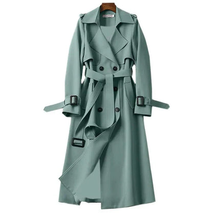 Women's Long Double Breasted Trench Coat with Belt