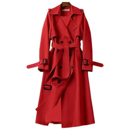 Women's Long Double Breasted Trench Coat with Belt